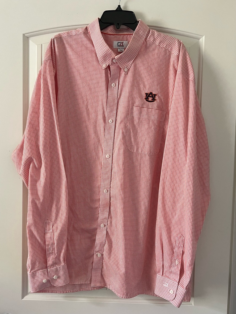 Cutter Buck Mens 3XL Checkered Auburn Tigers Cotton Button Down Orange Shirt